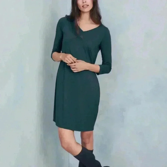 EILEEN FISHER Viscose-Jersey Three-Quarter-Sleeve V-Neck Dress size pp - Picture 1 of 7